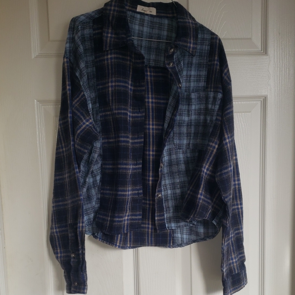 Love Notes Navy and Light Blue Plaid Shirt